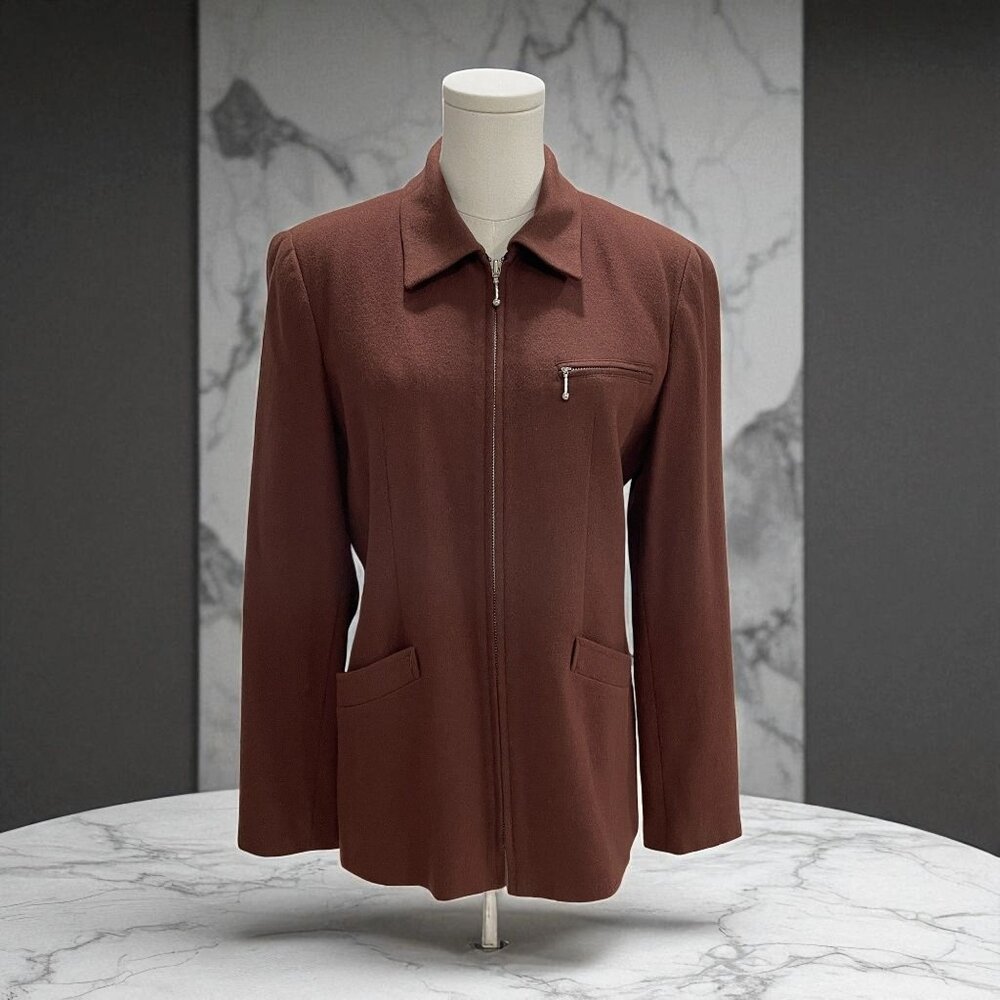 Laura Scott Brown Wool Jacket Womens Size 6 Zip Front Career Blazer Workwear